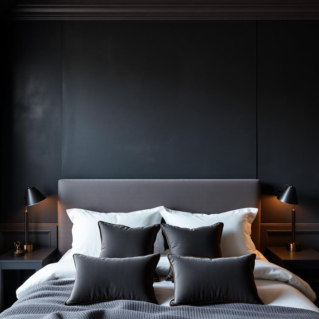 Charcoal polished plaster bedroom feature wall