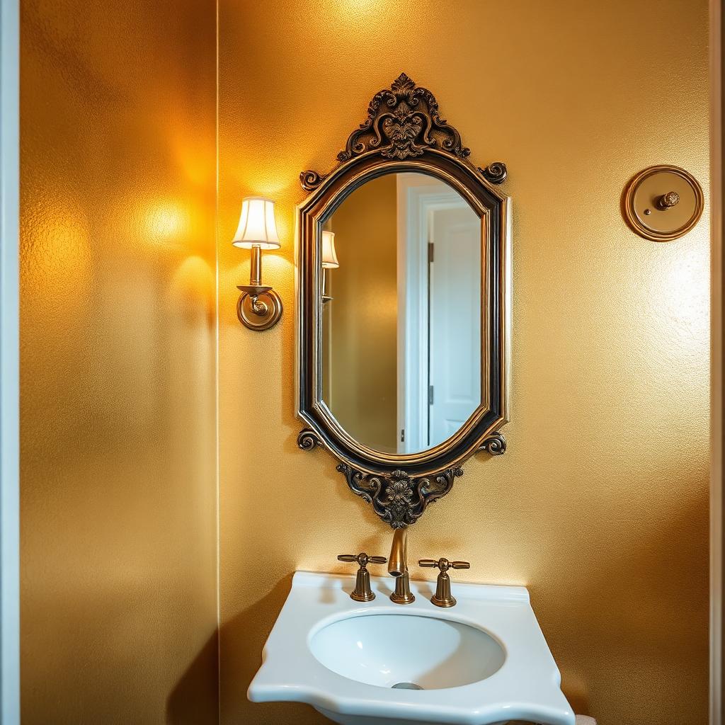 Burnished gold metallic plaster powder room accent wall