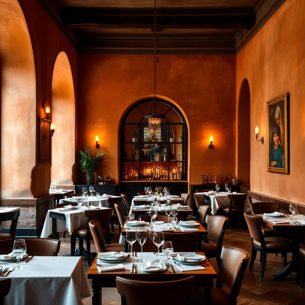 Boutique restaurant with old-world plaster walls