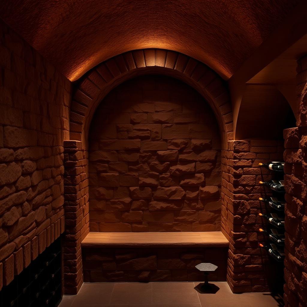 Stone-textured decorative finish in a wine cellar